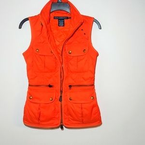 Ralph Lauren Sport Women’s Orange Quilted Down Equestrian Utility Vest Size XS
